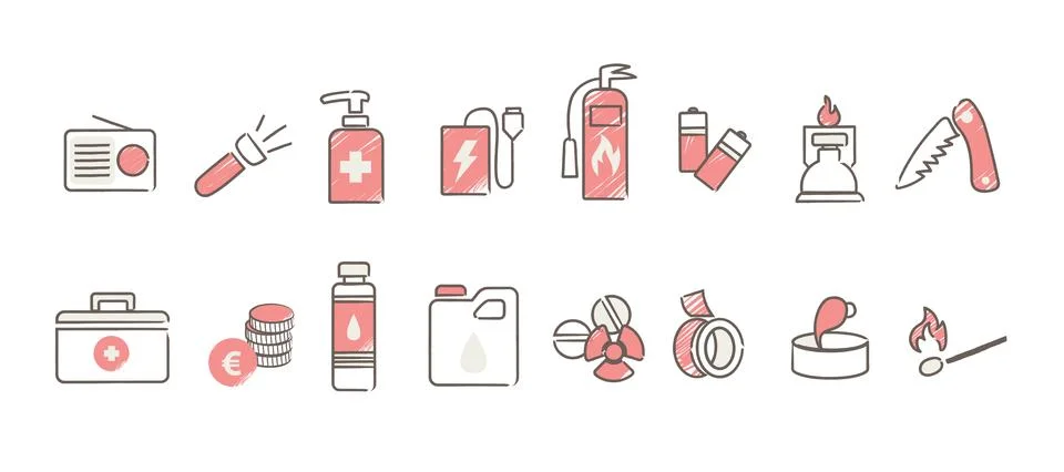 Survival Kit Icon Set Essentials Vector Collection Stock Illustration