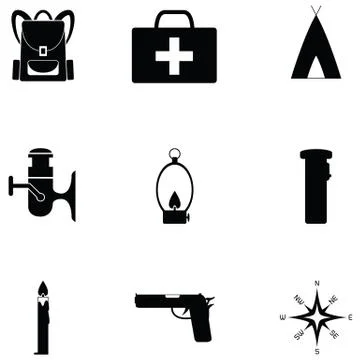 Survival kit icon set Stock Illustration