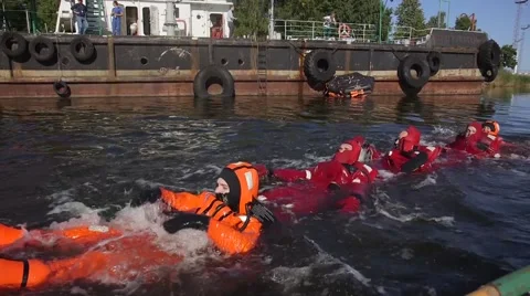 Survival suits training Stock Footage 54651405