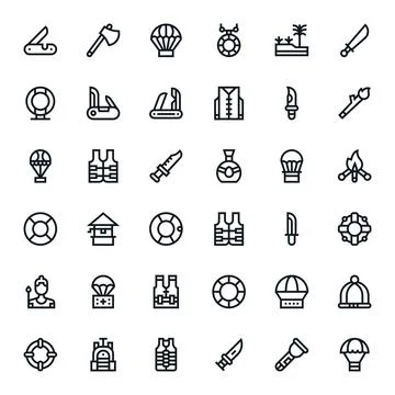 Survival Vector Graphics featuring 36 Bold Line PIXEL Perfect Retina Ready .. Stock Illustration