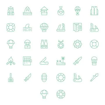 Survival Vector Graphics Pack including 32 Thin Line High Resolution Detail.. Ilustración de archivo