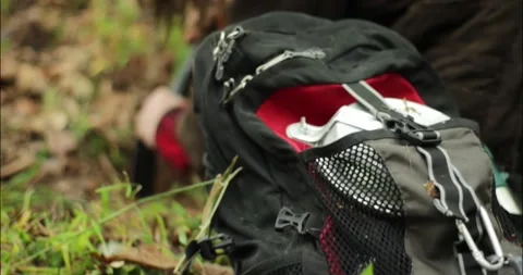 Survivalist Digging Running Hiding in Forest and Trees Intense 4K Stock Footage 221586316