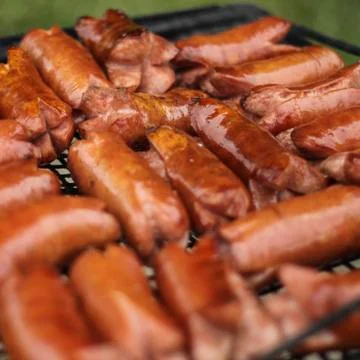 Susages on a grill Stock Photos