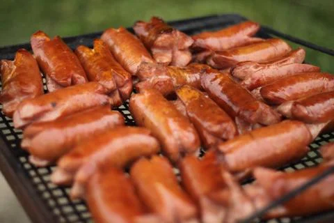 Susages on a grill Stock Photos