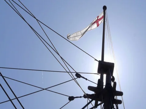 Susan Constant - British flag in wind (Jamestown ship from England) 動画素材 80742827
