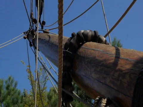 Susan Constant - fore mast - spritsail (Jamestown Colonial Ship) Stock Footage 80742732