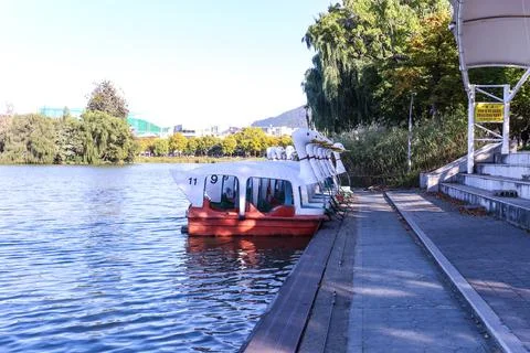 Suseong pond Daegu Korea view a duck boat Stock Photos