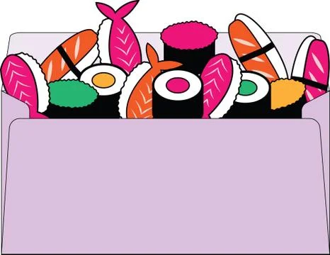 Sushi and rolls from the envelope. Package. Stock Illustration