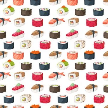 Sushi and rolls seamless pattern vector Stock Illustration