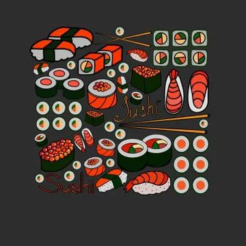 Sushi and rolls, vector illustration Stock Illustration