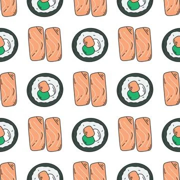 Sushi and sashimi seamless pattern Ilustración de archivo