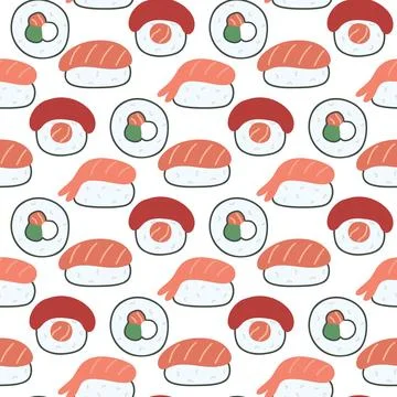 Sushi and sashimi seamless pattern Stock Illustration