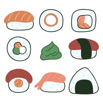 Sushi and sashimi set simple illustration. Asian food vector Illustration