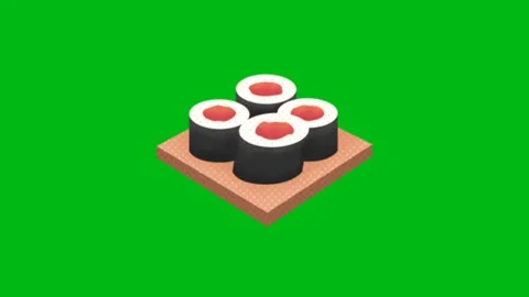 Sushi Animation on Green Screen Background Видео 345096583