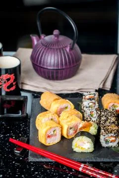 Sushi assorted on the table Stock Photos