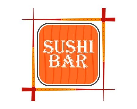 Sushi bar logo. Vector illustration with chopsticks frame and sushi roll.  Stock Illustration
