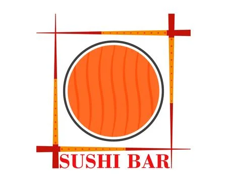 Sushi bar logo. Vector illustration with chopsticks frame and sushi roll.  Stock Illustration