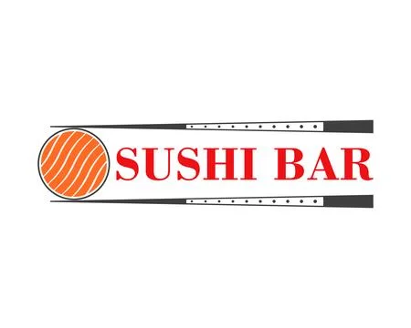 Sushi bar logo. Vector illustration with chopsticks and sushi roll.  Stock Illustration