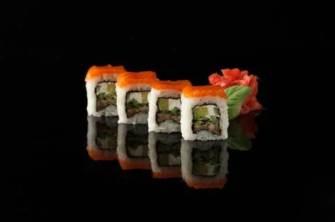 Sushi on black background Stock Photos