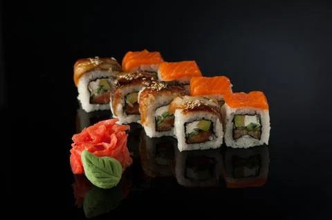 Sushi on black background Stock Photos