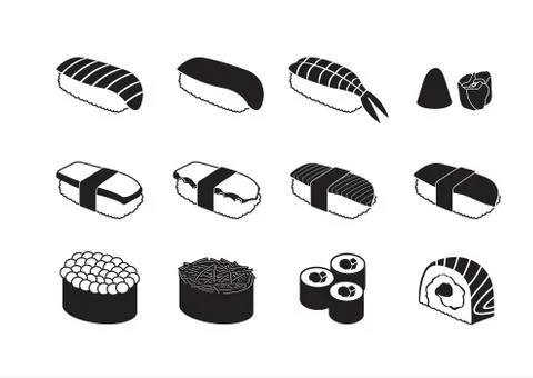 Sushi Black &amp; White Stock Illustration