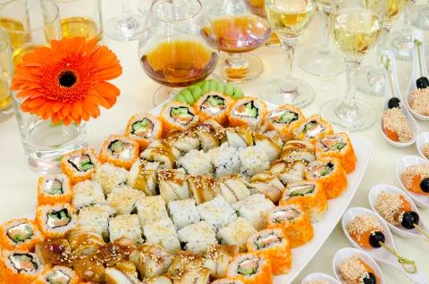 Sushi buffet table Stock Photos