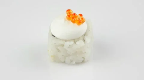 Sushi with caviar on white background rotating Stock Footage 55637369