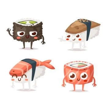 Sushi character vector isolated Stock Illustration