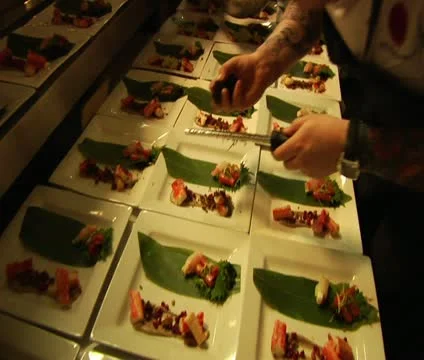 Sushi chef makes large quantities Stock Footage 21623009