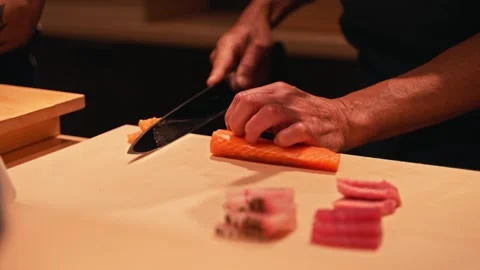 Sushi Chef Prepares Fresh Fish and Wasabi At High End Restaurant Travel Stock Footage 280507823