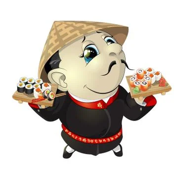 Sushi chef at the restaurant Stock Illustration