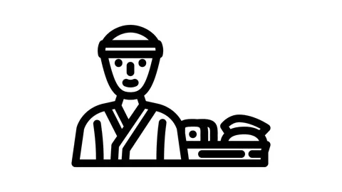 Sushi chef restaurant line icon animation Video stock 326754294