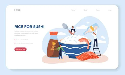 Sushi chef web banner or landing page. Restaurant chef cooking rolls Stock Illustration