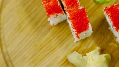 Sushi covered with red eggs Stock-Footage 150734043