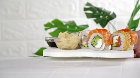 Sushi delivery, restaurant menu concept Stock Footage 171372005
