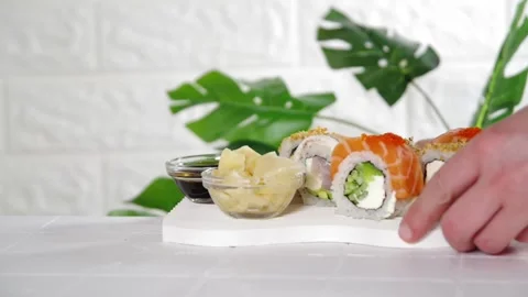 Sushi delivery, restaurant menu video Video stock 170764745