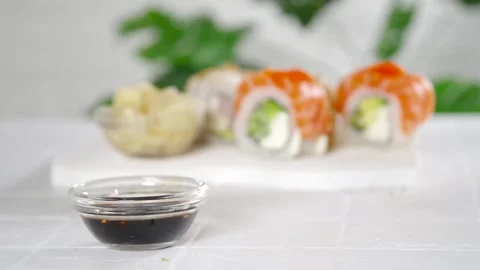 Sushi delivery, restaurant menu video Stock-Footage 170764751