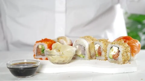 Sushi delivery, restaurant menu video Stock Footage 170764756