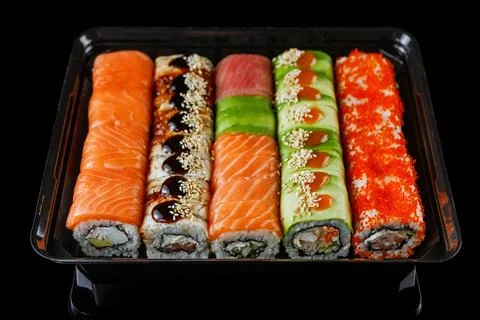 Sushi delivery set assorted platter Stock Photos