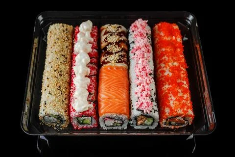 Sushi delivery set assorted platter Stock Photos
