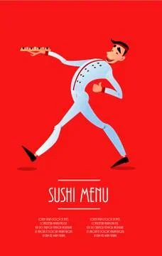 Sushi delivery vector poster.  menu design Stock Illustration