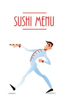 Sushi delivery vector poster. Sushi menu design Stock Illustration