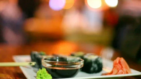 Sushi dip in sauce Stock Footage