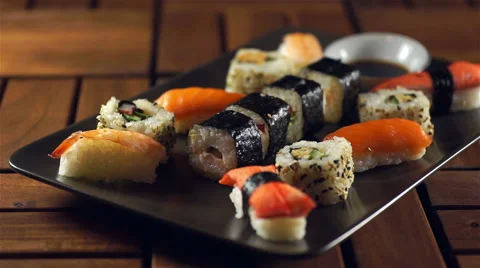 Sushi Dip In Sauce, Selective Focus Stock Footage 60835494