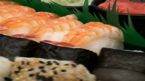 Sushi display close up seamless loop - HD  Stock Footage 449549