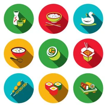 Sushi flat icons set Stock Illustration