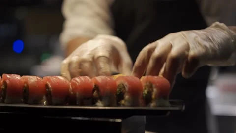 Sushi Getting Made Video stock 208887979