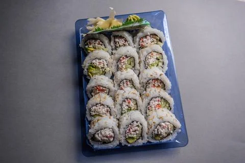 Sushi to go in a package Stock Photos