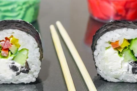 Sushi on a gray background close up Stock Photos