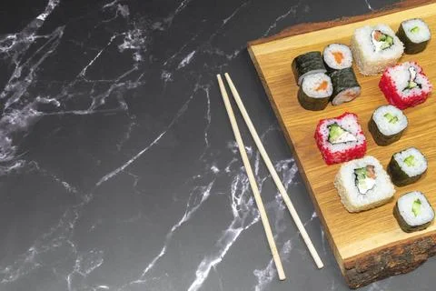 Sushi on a gray background close up Stock-Fotos